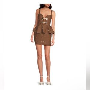 NWT Fanm Mon Helaina Floral
Embroidered Sweetheart Peplum Mini
Dress